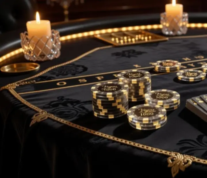 Dekoracje i oświetlenie wokół stołu blackjack podczas eventu