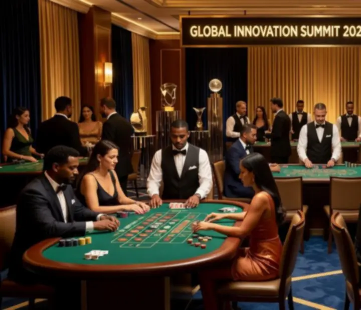 Kolaż zdjęć z eleganckich eventów korporacyjnych z motywem casino