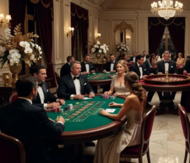 Eleganckie stoły pokerowe i ruletkowe przygotowane na wieczór eventowy