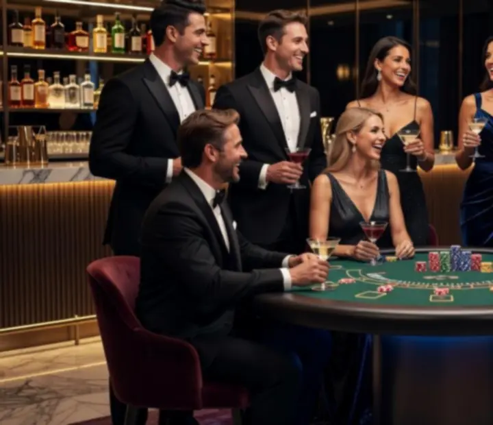 Wieczór blackjack w stylu glamour z eleganckimi gośćmi